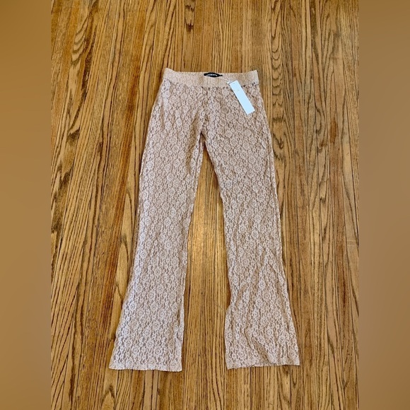 EB Denim Lace Sheer Low Rise Leggings Floral Flare NWT Beige Medium Pink Stretch - Picture 9 of 15